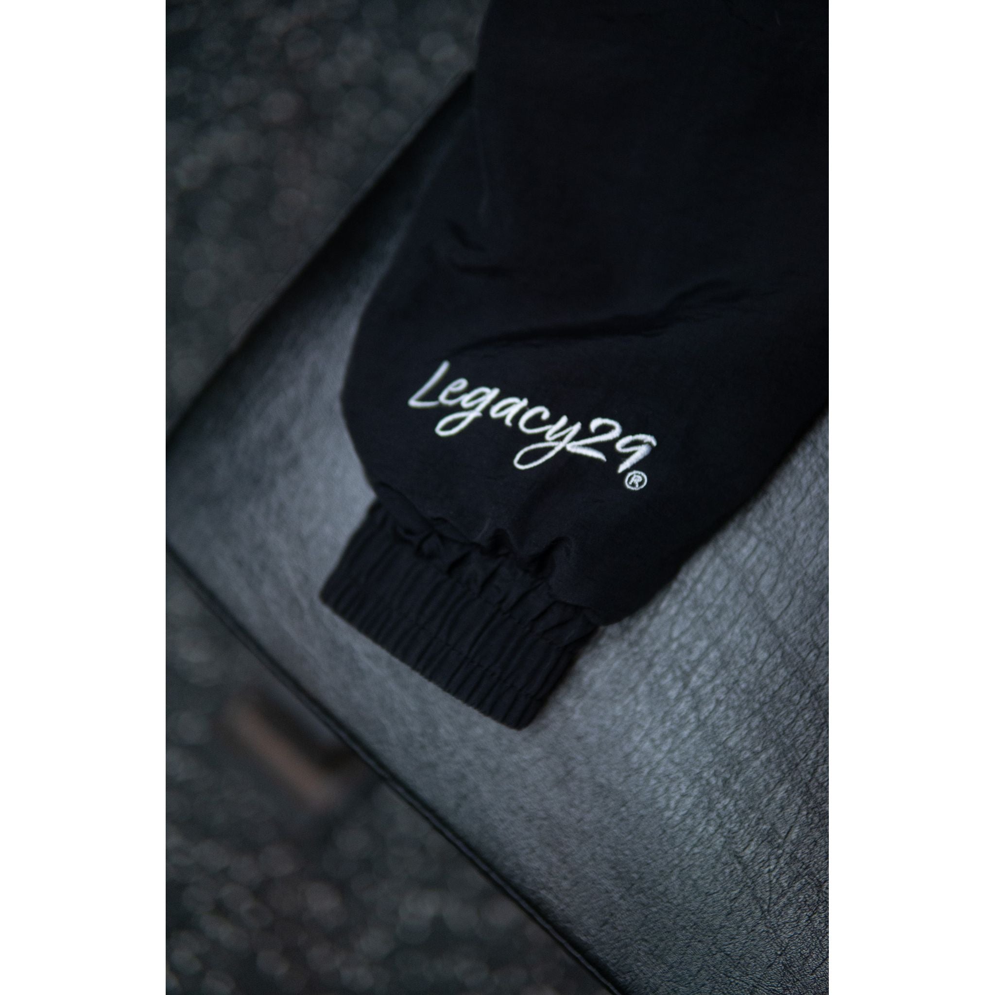 The Stables Track Jacket by Legacy29 | Black, White & Green Trim | Nylon Crinkle