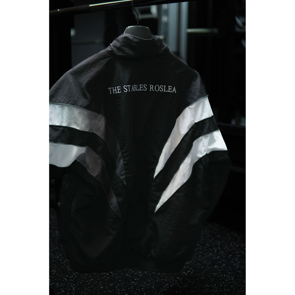 The Stables Track Jacket by Legacy29 | Black, White & Green Trim | Nylon Crinkle