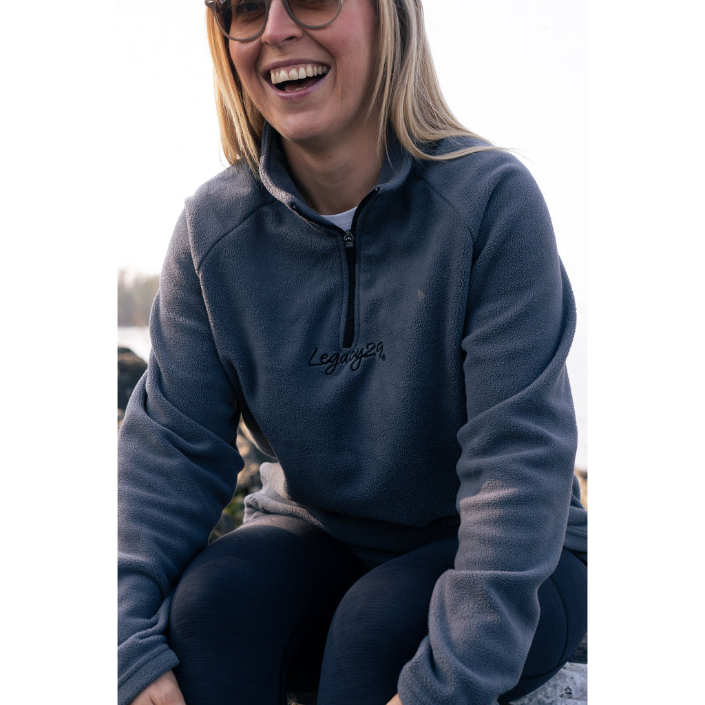 Legacy29 Onyx Blue Fearless Fleece, designed for comfort and emotional resilience. High-quality fleece material with a sleek half-zip and embroidered logo.
