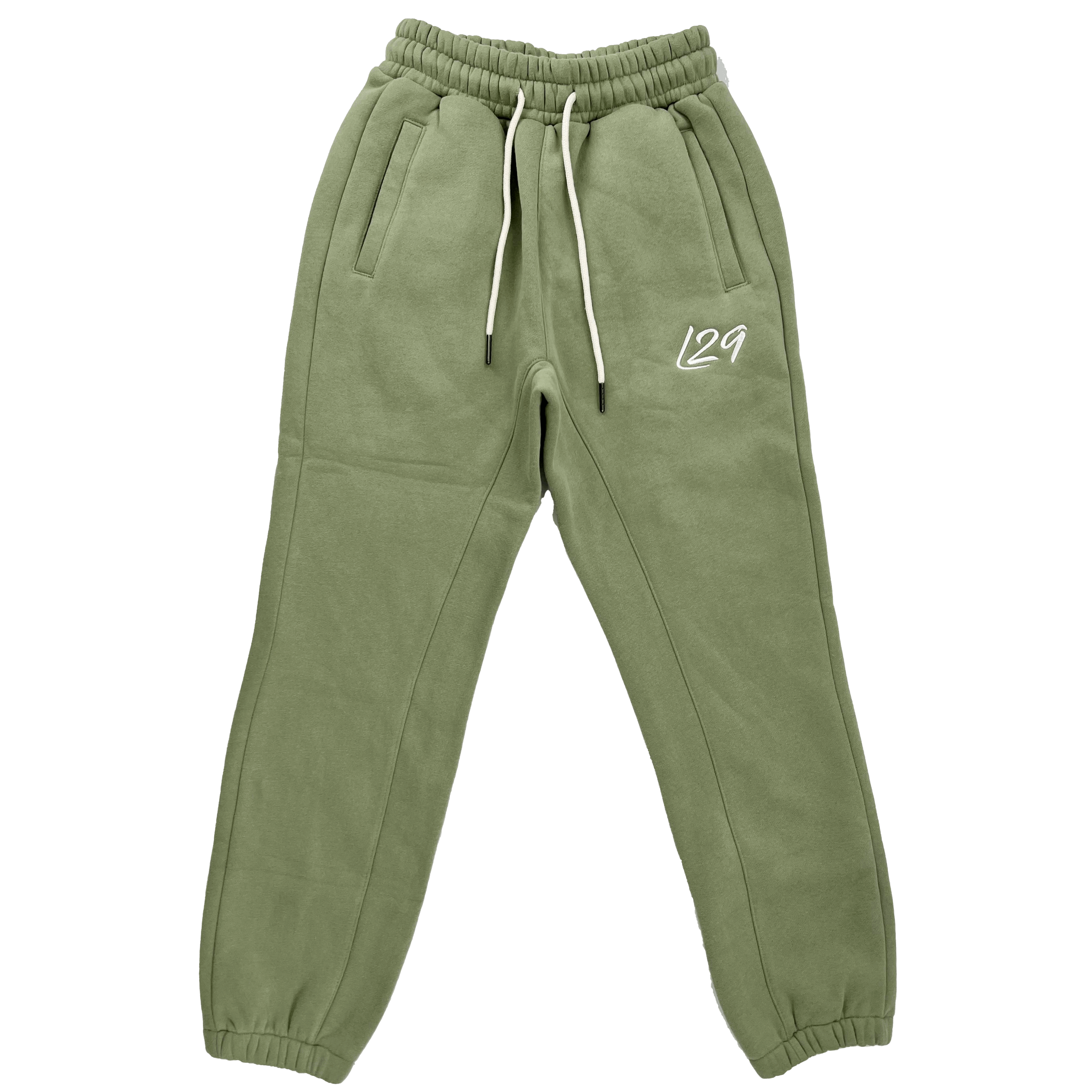 Legacy29 junior khaki green tracksuit bottoms with elastic waistband and embroidered logo. Comfortable and stylish for active kids.