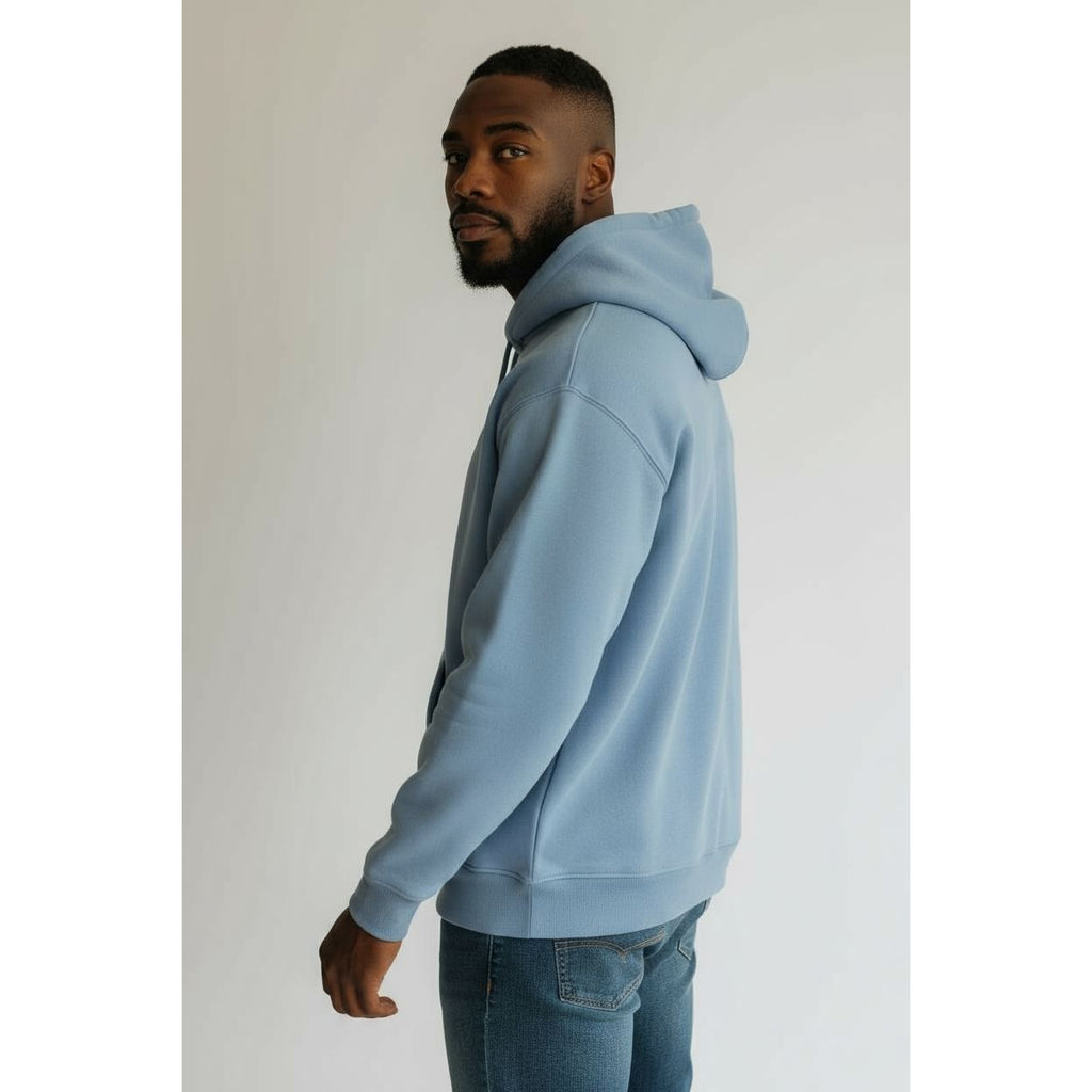 Legacy29 Resilience Collection: Boundless Blue Hoodie in a soft blue shade, featuring an oversized fit, embroidered logo on chest and sleeve,