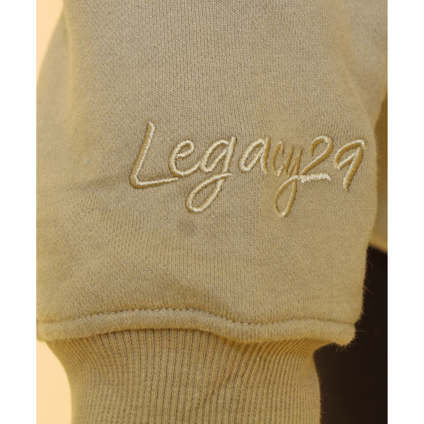 Legacy29 embroidered logo on khaki green sleeve