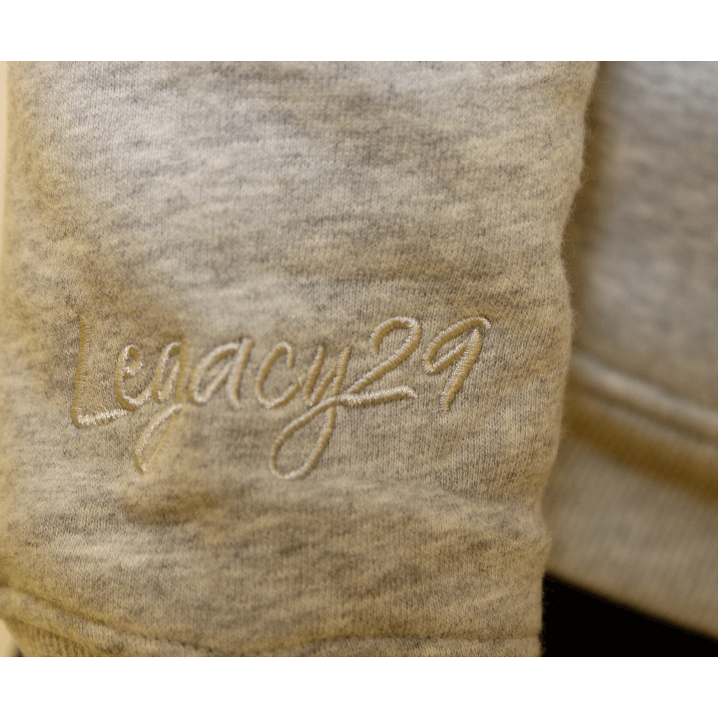 Legacy29 grey embroidered logo on sleeve