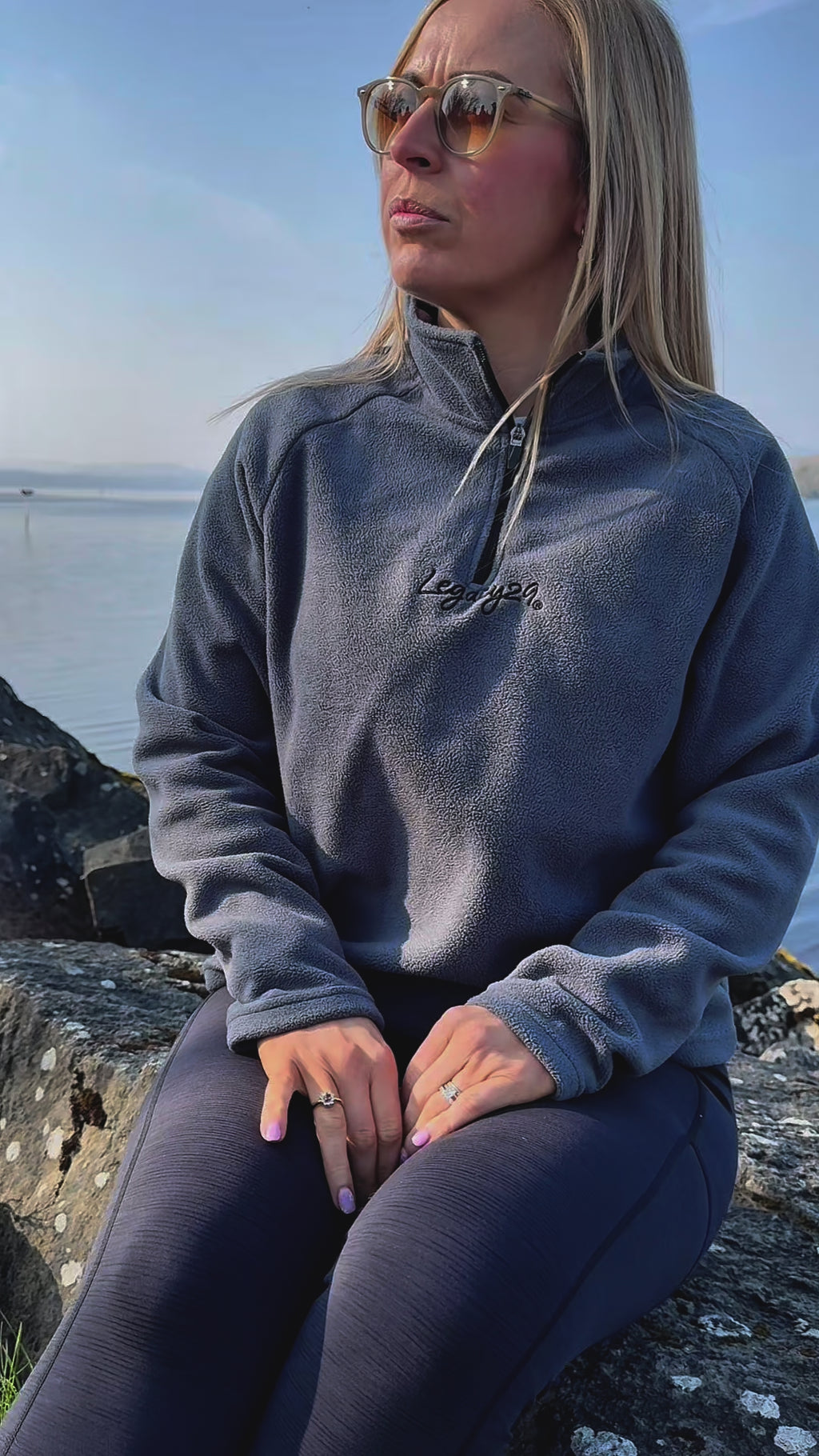 Legacy29 Onyx Blue Fearless Fleece, perfect for outdoor relaxation. Cozy, high-quality fleece with a half-zip design for versatile wear and comfort.